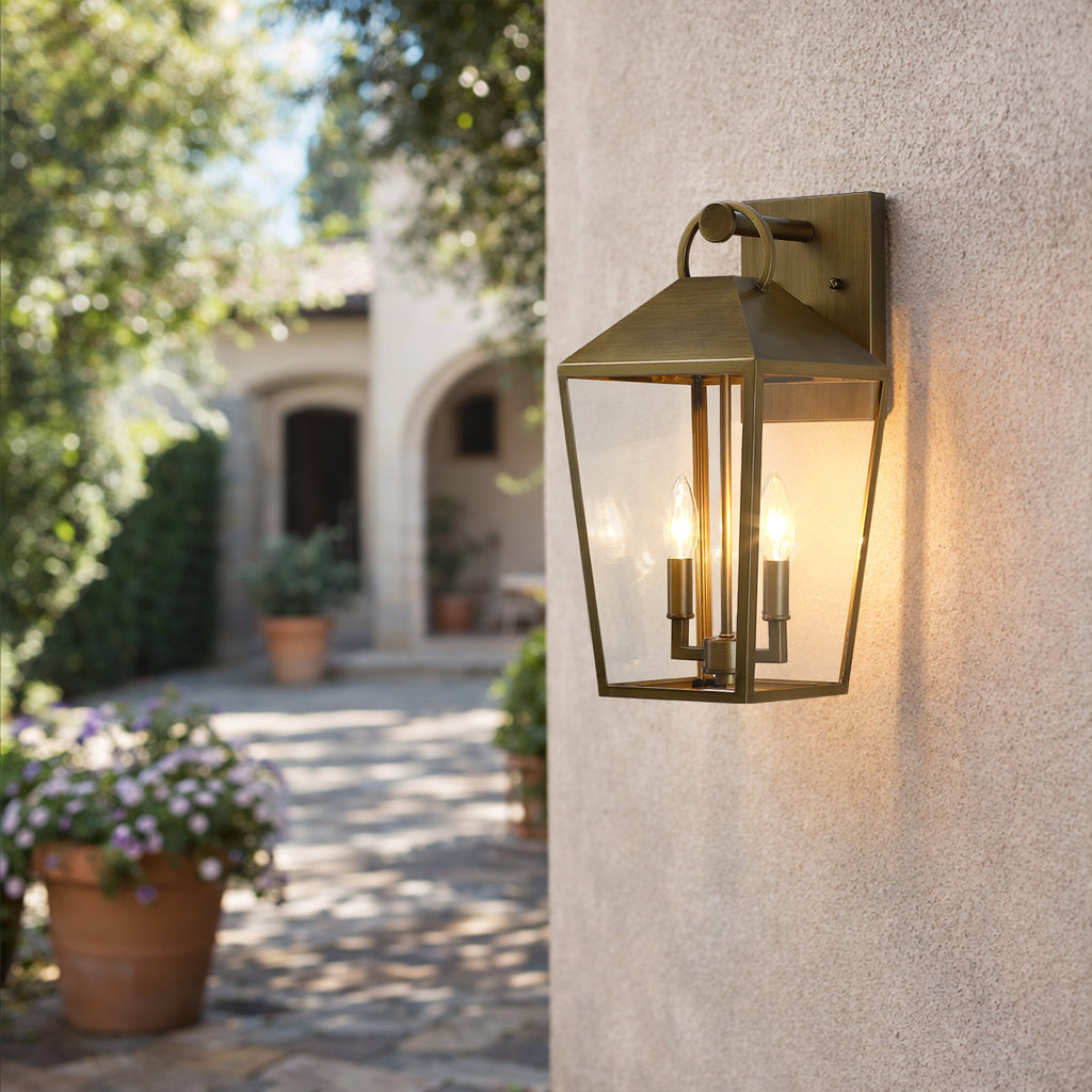 17 In. 2-light Brushed Brass Outdoor Wall Lantern Light