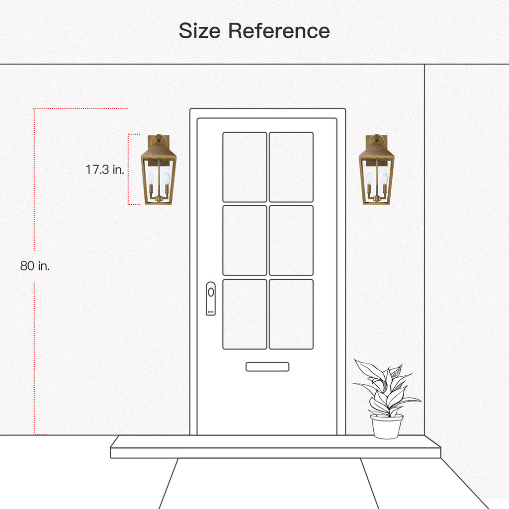 17 In. 2-light Brushed Brass Outdoor Wall Lantern Light