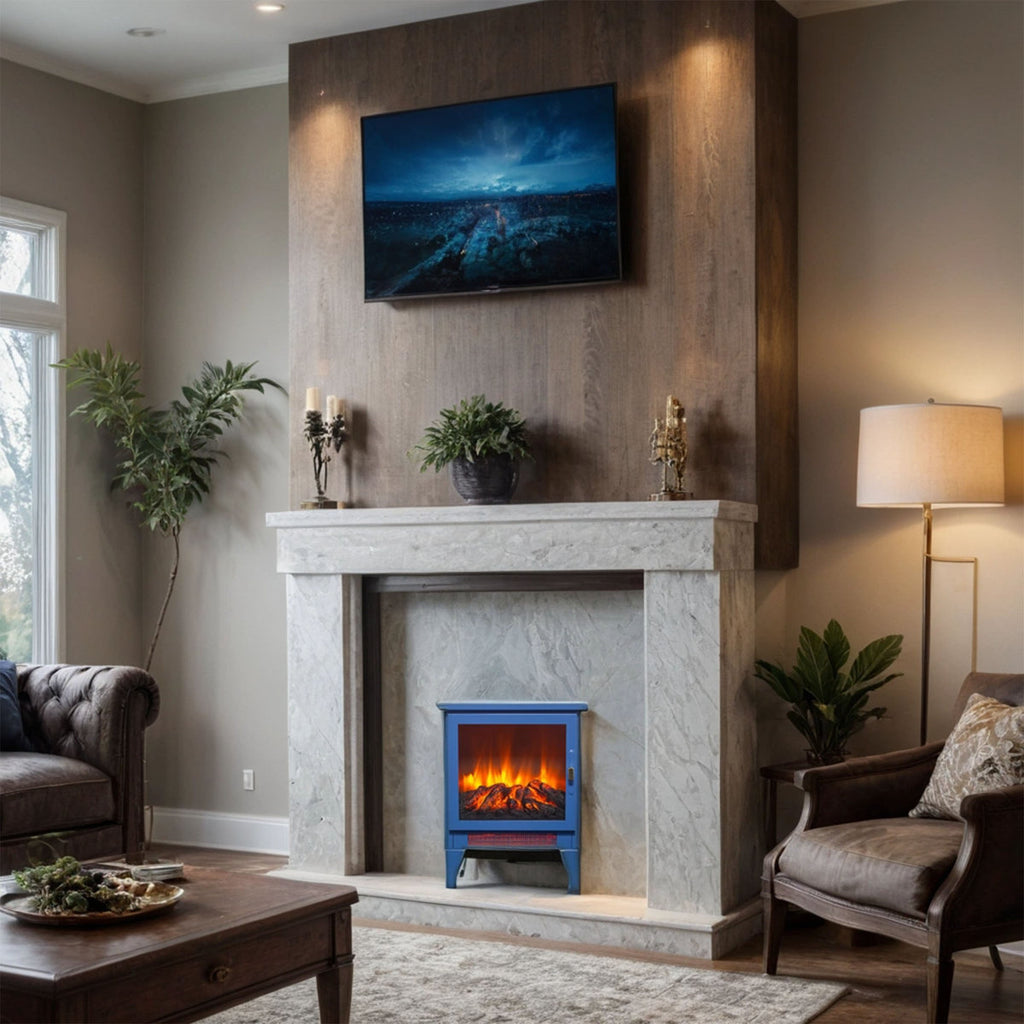17 inch Freestanding Electric Fireplace Stove heater with 3D Flame effect,Classic Blue