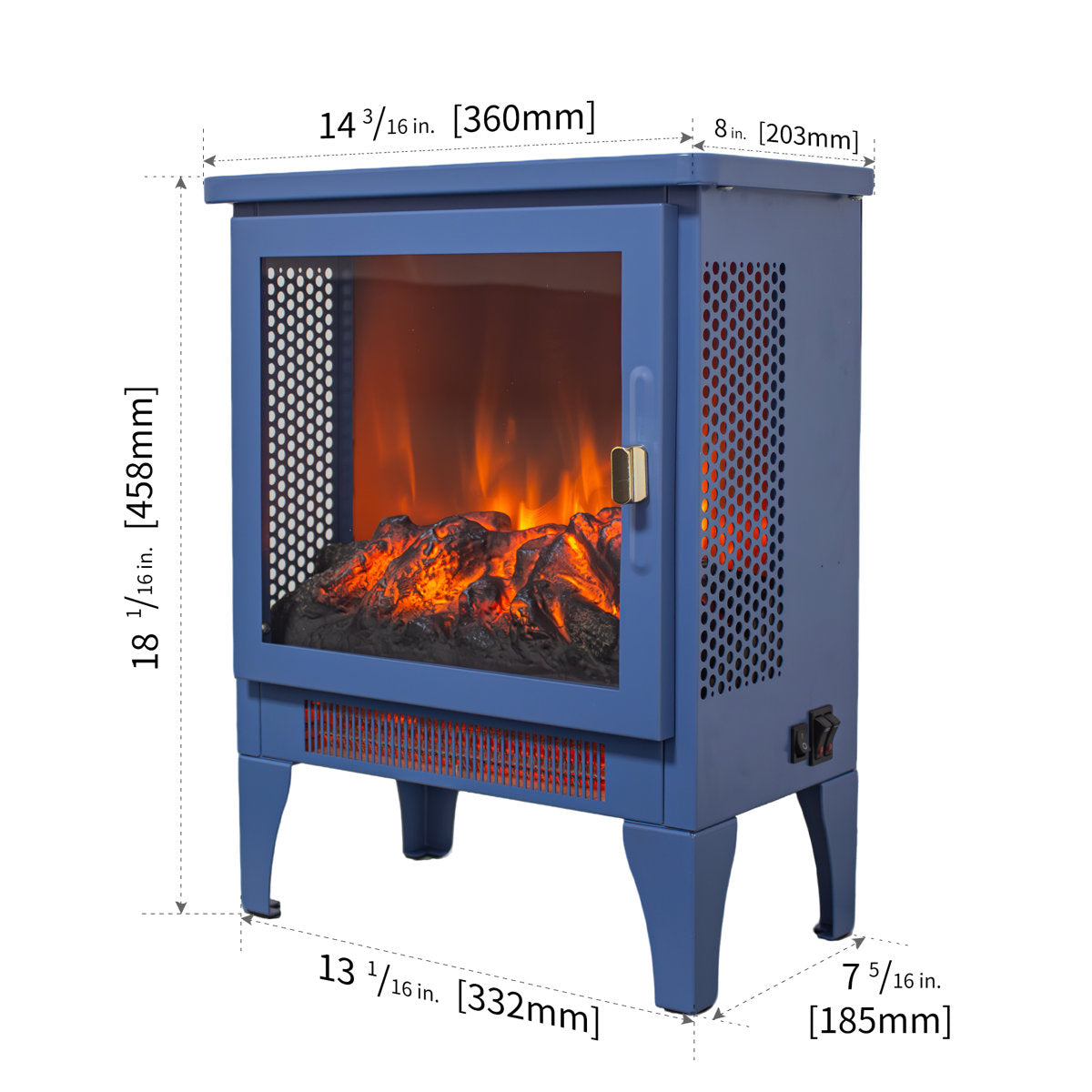 17 inch Freestanding Electric Fireplace Stove heater with 3D Flame effect,Classic Blue
