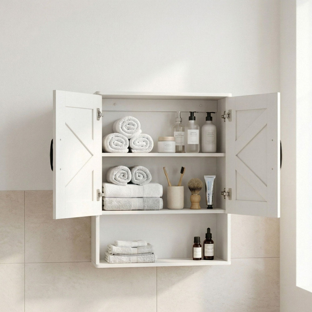 19" Wall Mounted Bathroom Cabinet, Wall Storage With Adjustable Shelves And Dual Door
