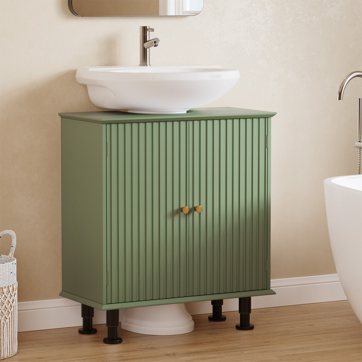 2-Doors Bathroom Under Sink Cabinet With Removable Shelf and Height-Adjustable Legs
