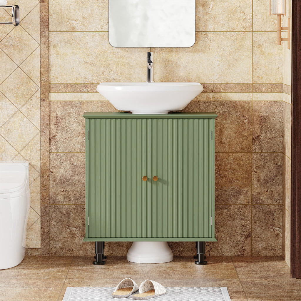 2-Doors Bathroom Under Sink Cabinet With Removable Shelf and Height-Adjustable Legs