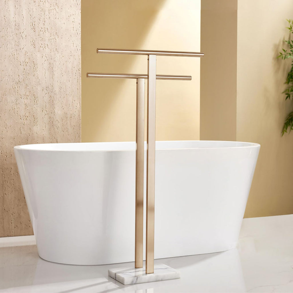 2-Tier Freestanding Towel Rack for Bathroom Floor - Stainless Steel Standing Towel Holder with Heavy Marble Base HC0000295-ChampagneBronze