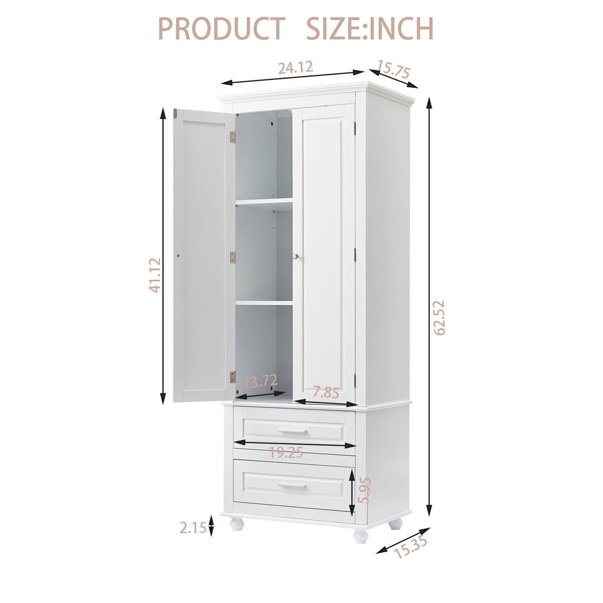 2-drawer Freestanding Linen Cabinet With Adjustable Shelves