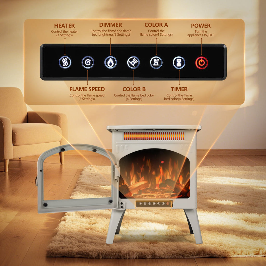17 Electric Fireplace Heater With Remote ¨C Cathedral Design, Customizable Flame & Log Colors, Adjustable Brightness/heat, Overheat Protection (beige)