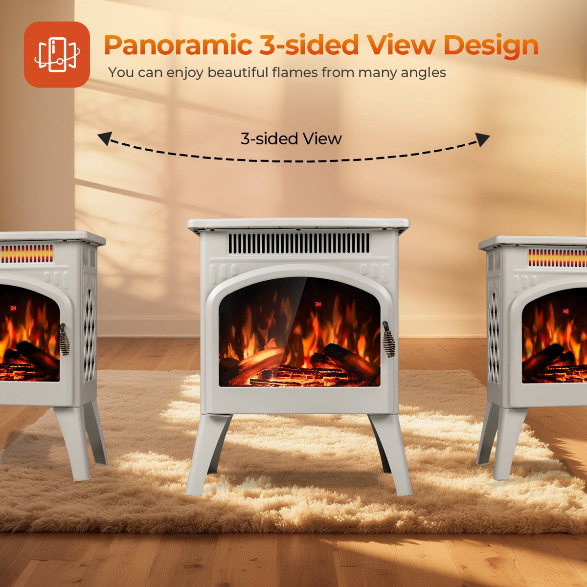 17 Electric Fireplace Heater With Remote ¨C Cathedral Design, Customizable Flame & Log Colors, Adjustable Brightness/heat, Overheat Protection (beige)