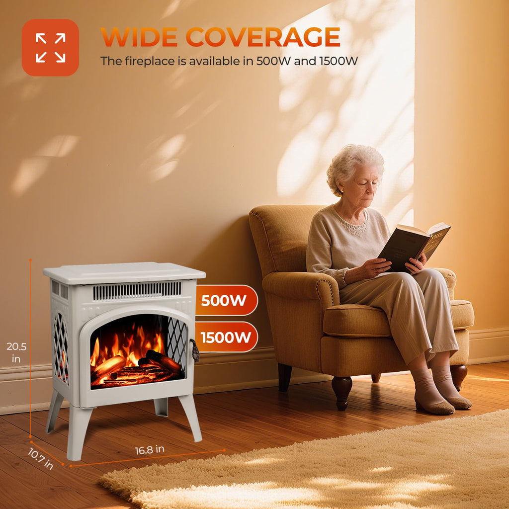 17 Electric Fireplace Heater With Remote ¨C Cathedral Design, Customizable Flame & Log Colors, Adjustable Brightness/heat, Overheat Protection (beige)