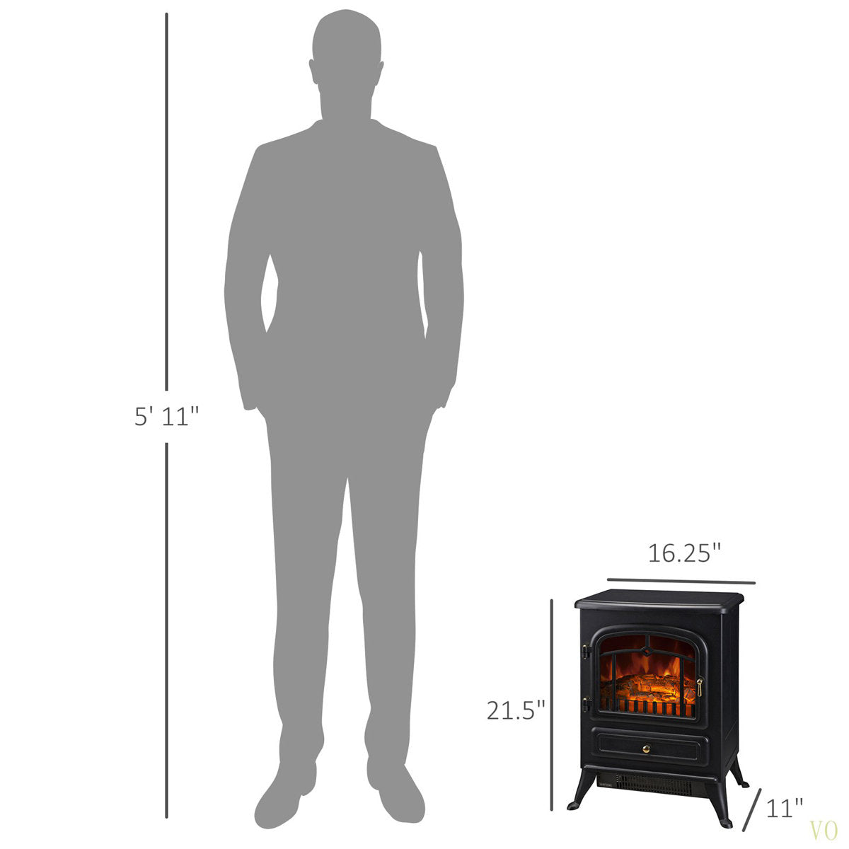 22 Electric Fireplace Heater, Freestanding Fire Place Stove With Realistic LED Flames And Logs, And Overheating Protection, 750W/1500W