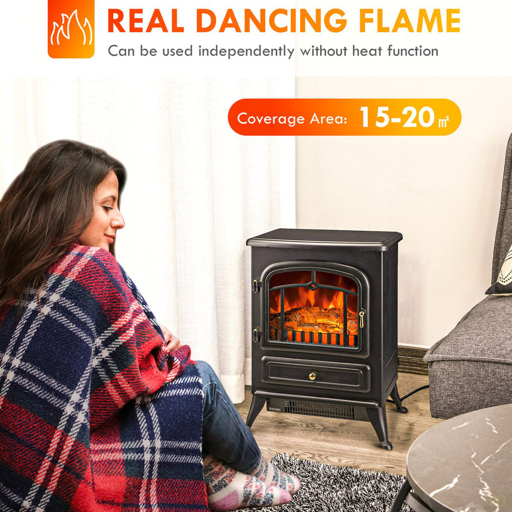 22 Electric Fireplace Heater, Freestanding Fire Place Stove With Realistic LED Flames And Logs, And Overheating Protection, 750W/1500W