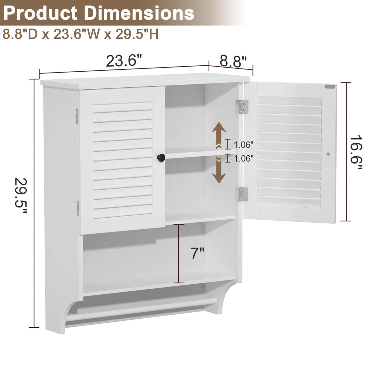 23.6" W Wall Mounted Bathroom Cabinet with 2 Doors