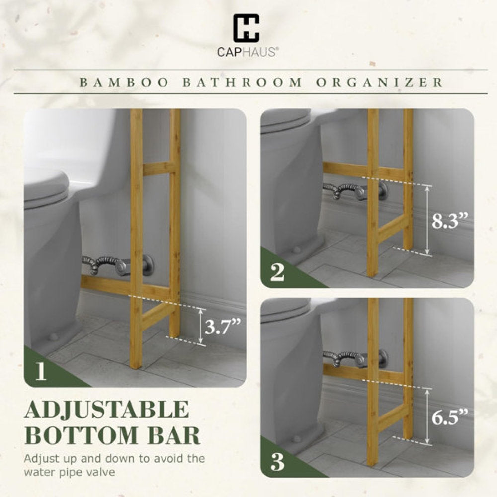 24-Inch Bamboo Over The Toilet Storage with Hooks & Adjustable Bottom Bar, Multiple Options