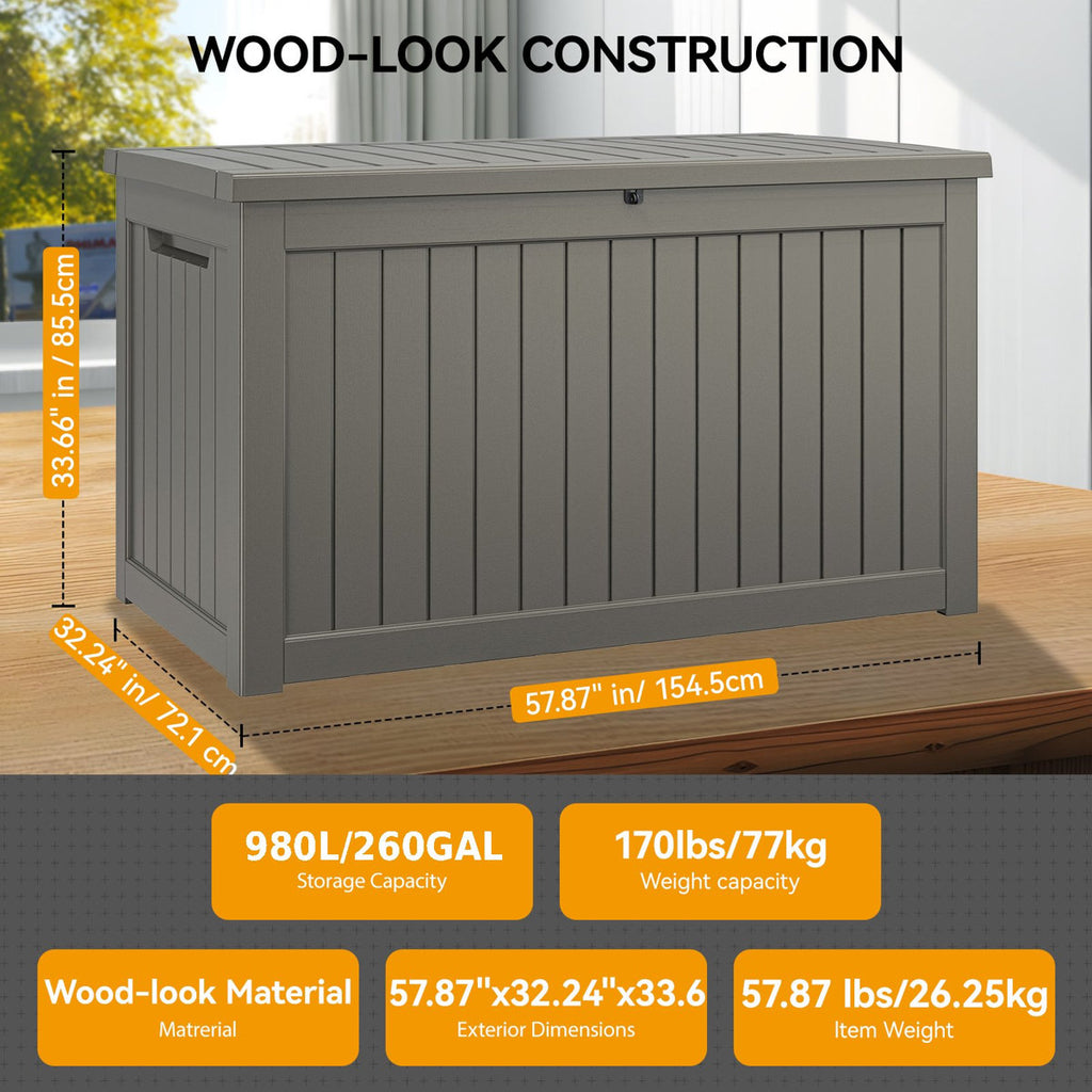 260 Gallon Outdoor Storage Box Waterproof with Lockable Lid