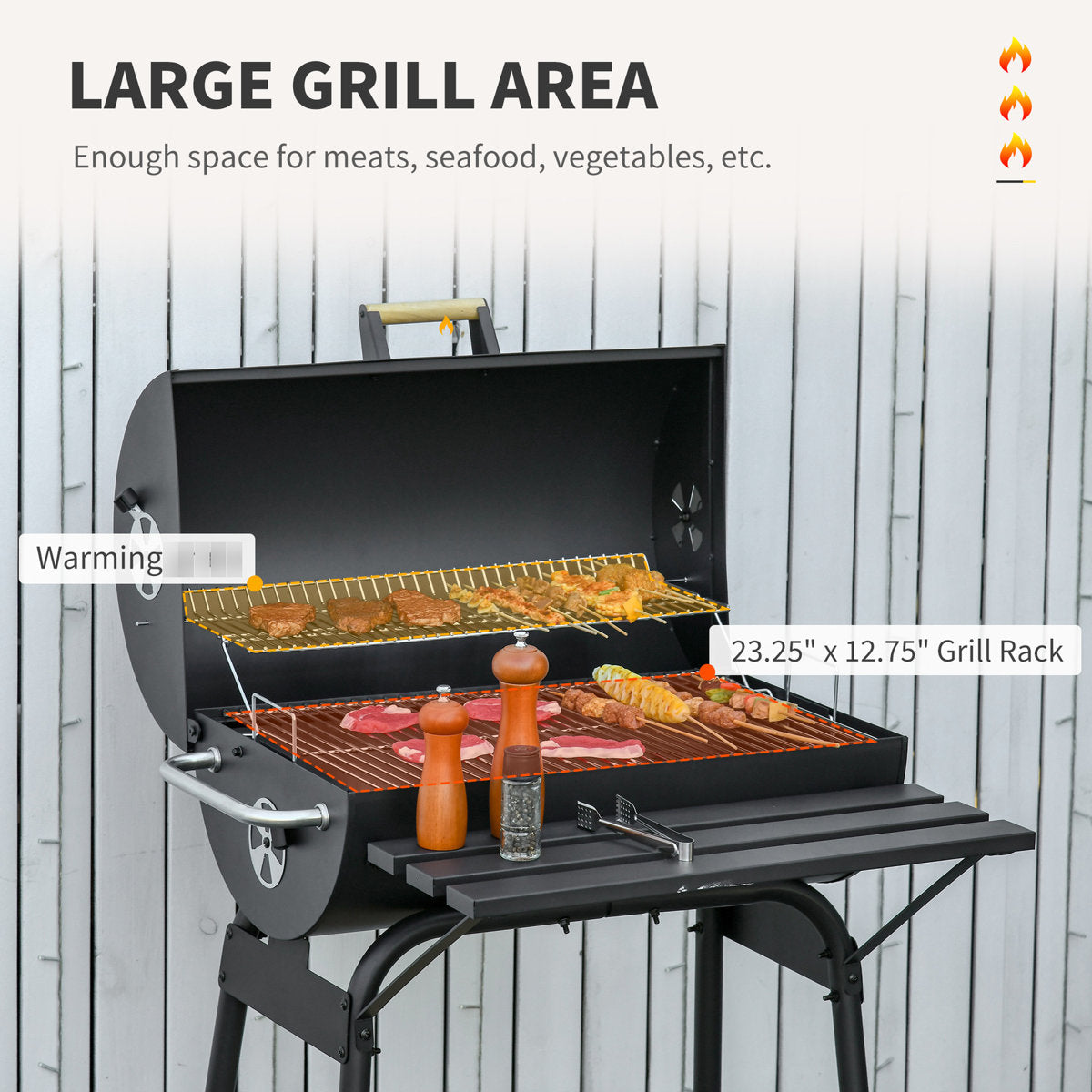 30" Charcoal Grill - Portable Steel Bbq Smoker With Storage Shelf & Wheels For Outdoor Camping Black Bbq, Use
