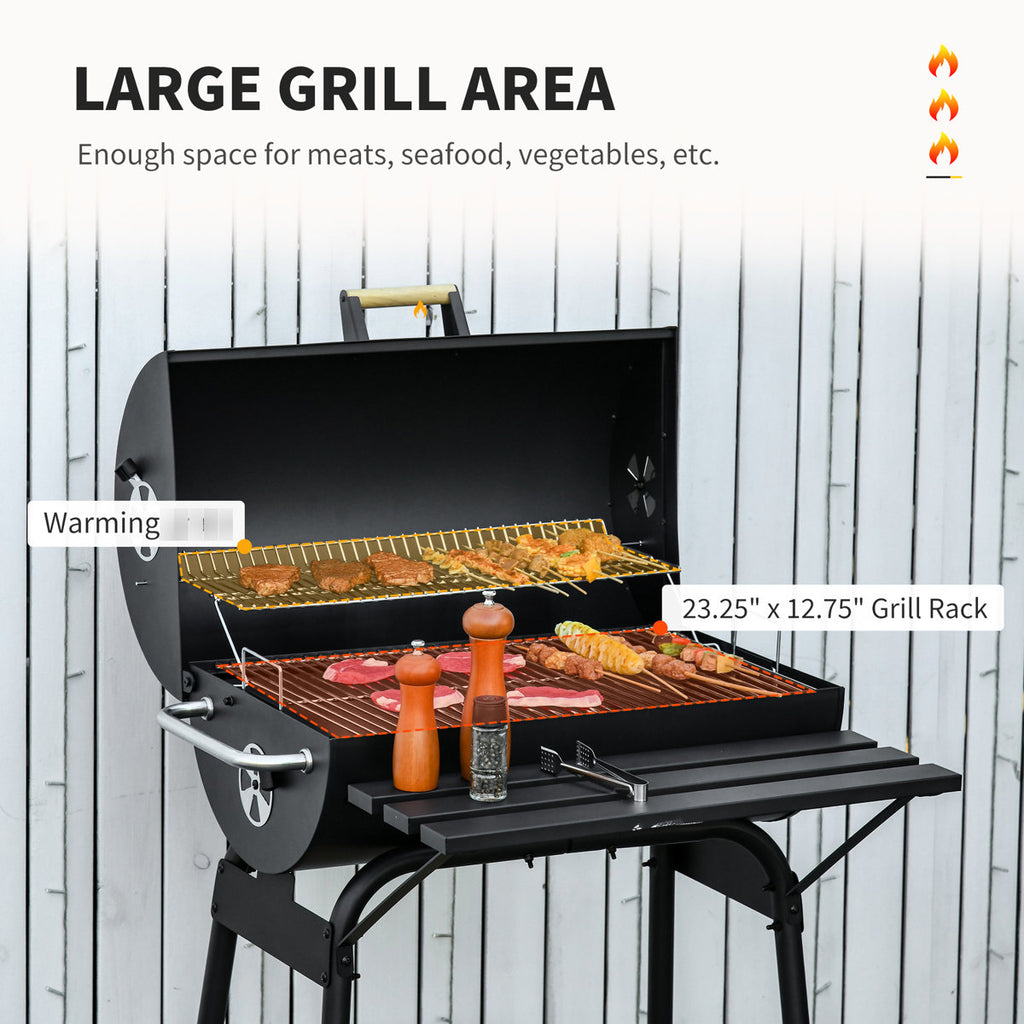 30" Charcoal Grill Smoker - Portable Steel Bbq With Storage Space & Wheels For Garden Black Bbq, Outdoor Shelf Use