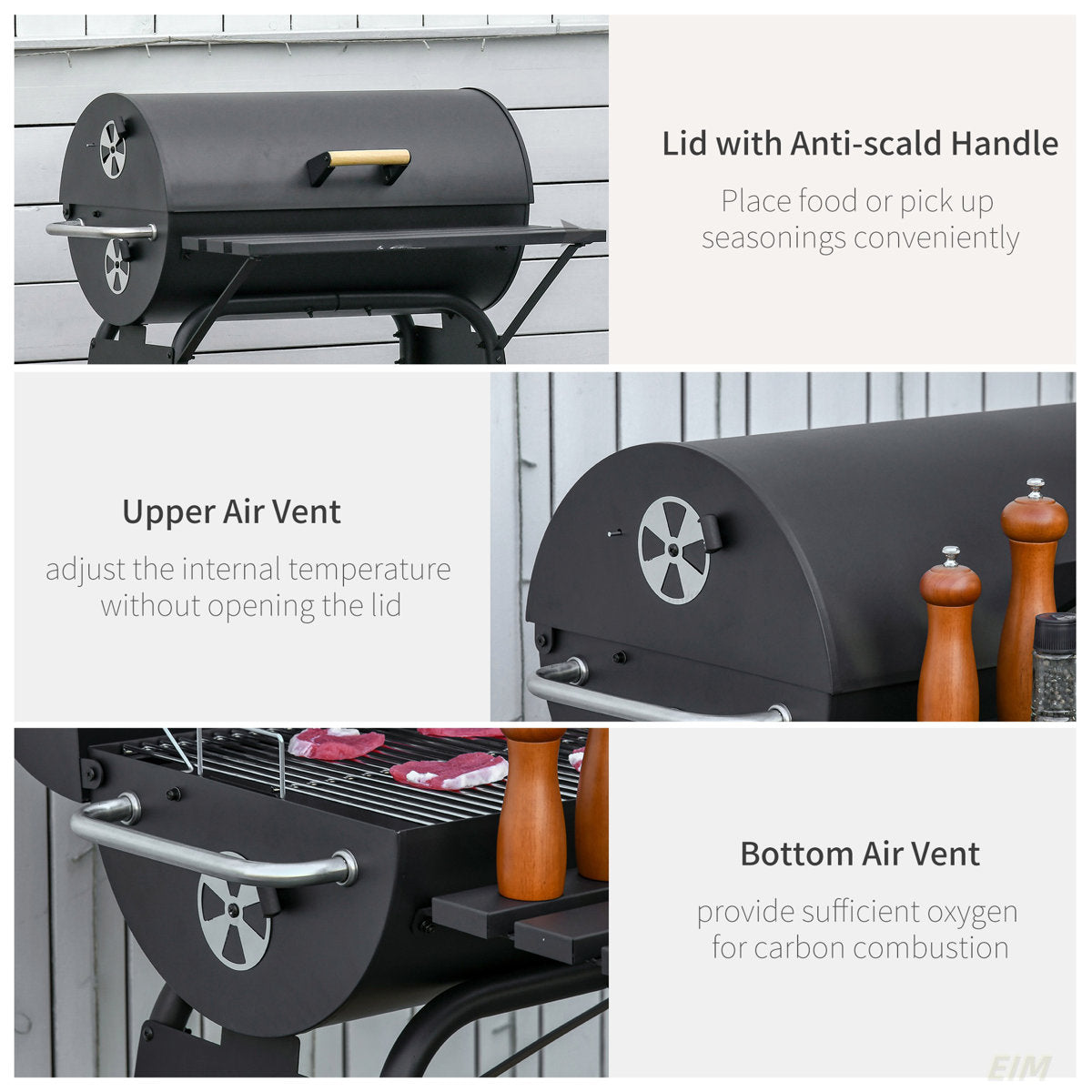 30" Portable Barrel Charcoal BBQ Grill, Steel Outdoor Barbecue Smoker with Storage Shelf, Wheels for Garden Camping Picnic