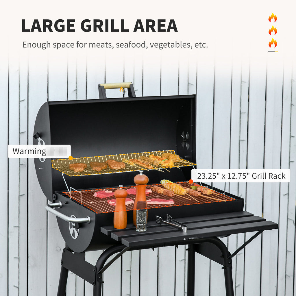 30" Portable Charcoal Bbq, - Steel Outdoor Smoker With Storage Shelf For Picnic Use Black Bbq Grill Space & Wheels Camping