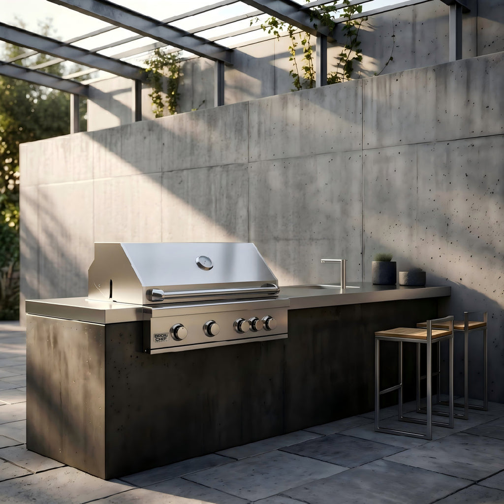 32-inch Built-in  Steel 4+1RL-Burner Outdoor Kitchen Island BBQ Propane Grill with Infrared Rear Burner Oven 304 High-Grade Stainless Steel, 4 Main Burners+1 Infrared Rear Burner with Rear Burner BCP-500