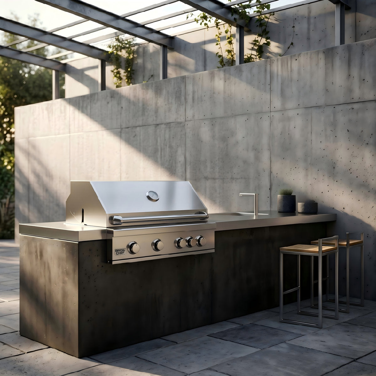 32-inch Built-in  Steel 4+1RL-Burner Outdoor Kitchen Island BBQ Propane Grill with Infrared Rear Burner Oven 304 High-Grade Stainless Steel, 4 Main Burners+1 Infrared Rear Burner with Rear Burner BCP-500