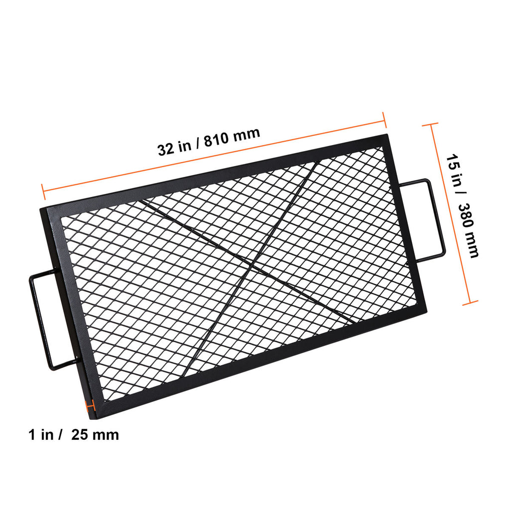 32 Inch X - Marks Rectangle Cooking , Heavy Duty Steel For Campfire, Portable Camping, Rust Proof And High Temperature Design, Good Fish Fire Pit Grill Grid, Outdoor Use, Steel, Large Area Various