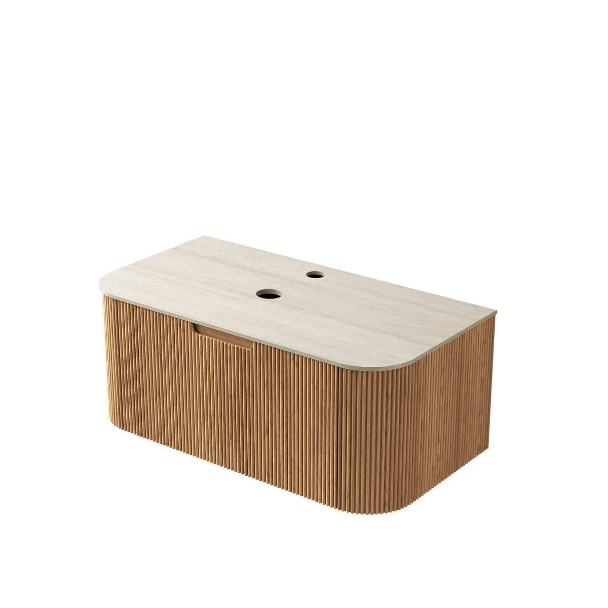 36'' Wall Mounted Plywood Cabinet With 1 Drawer, Roman Travertine Sintered Stone Countertop, NO Basin, NO Faucet And Drain, Natural Woodgrain Color