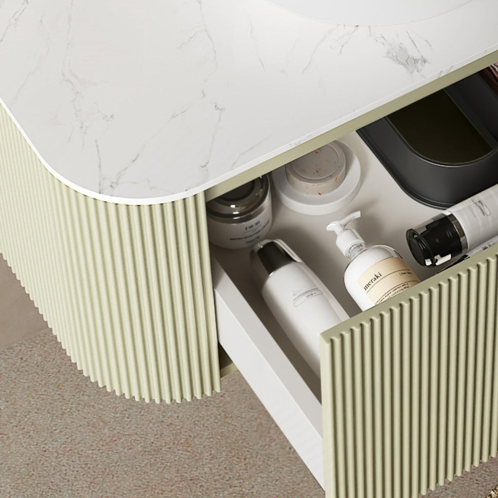36'' Wall Mounted Plywood Cabinet With 1 Drawer, Roman Travertine Sintered Stone Countertop, NO Basin, NO Faucet And Drain, Natural Woodgrain Color