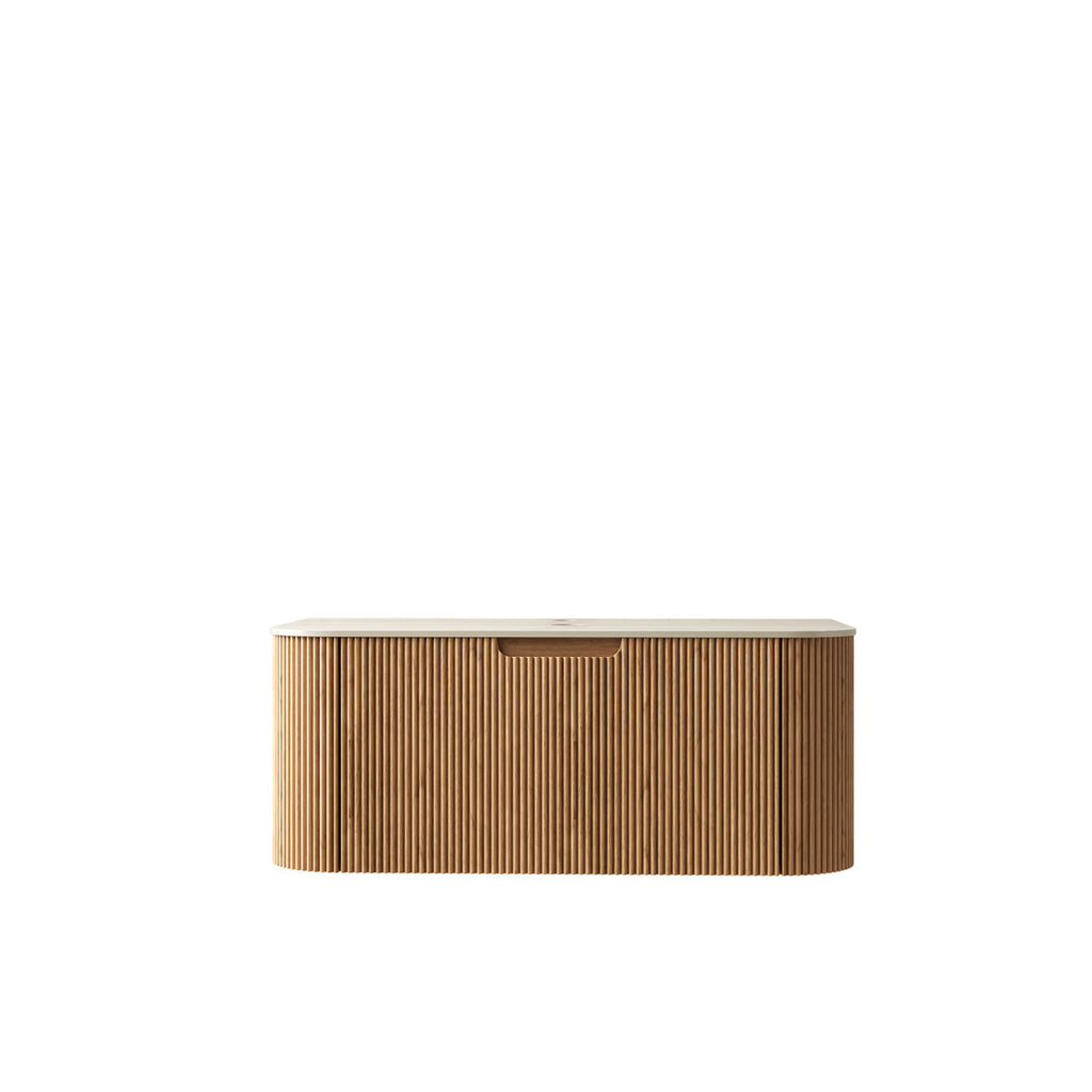 36'' Wall Mounted Plywood Cabinet With 1 Drawer, Roman Travertine Sintered Stone Countertop, NO Basin, NO Faucet And Drain, Natural Woodgrain Color