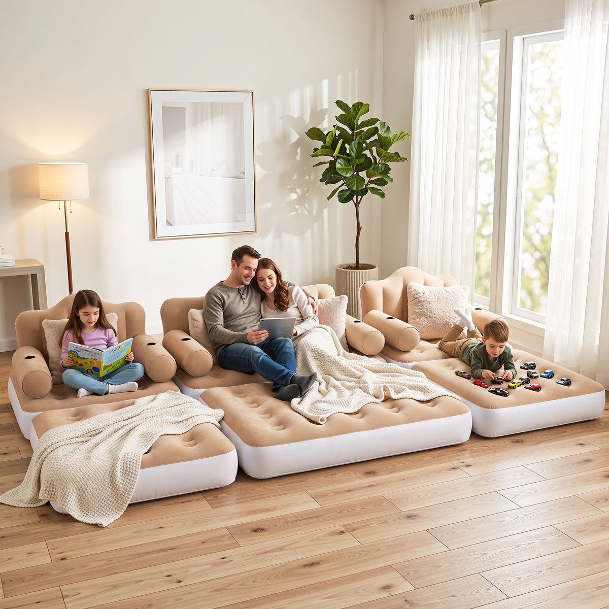 3PCS Air Sofa Bed Set with Pump, 1 Queen and 2 Twin