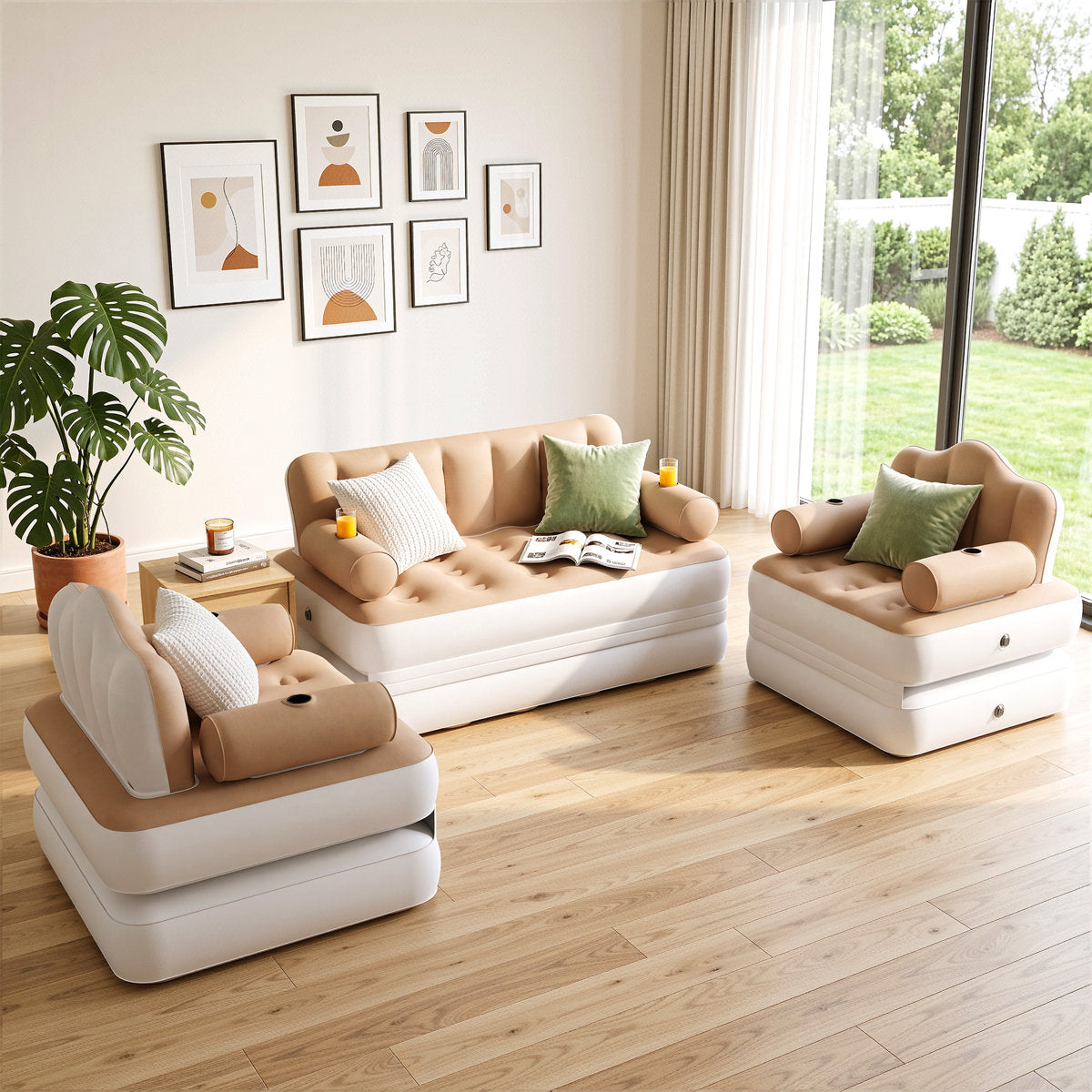 3PCS Air Sofa Bed Set with Pump, 1 Queen and 2 Twin