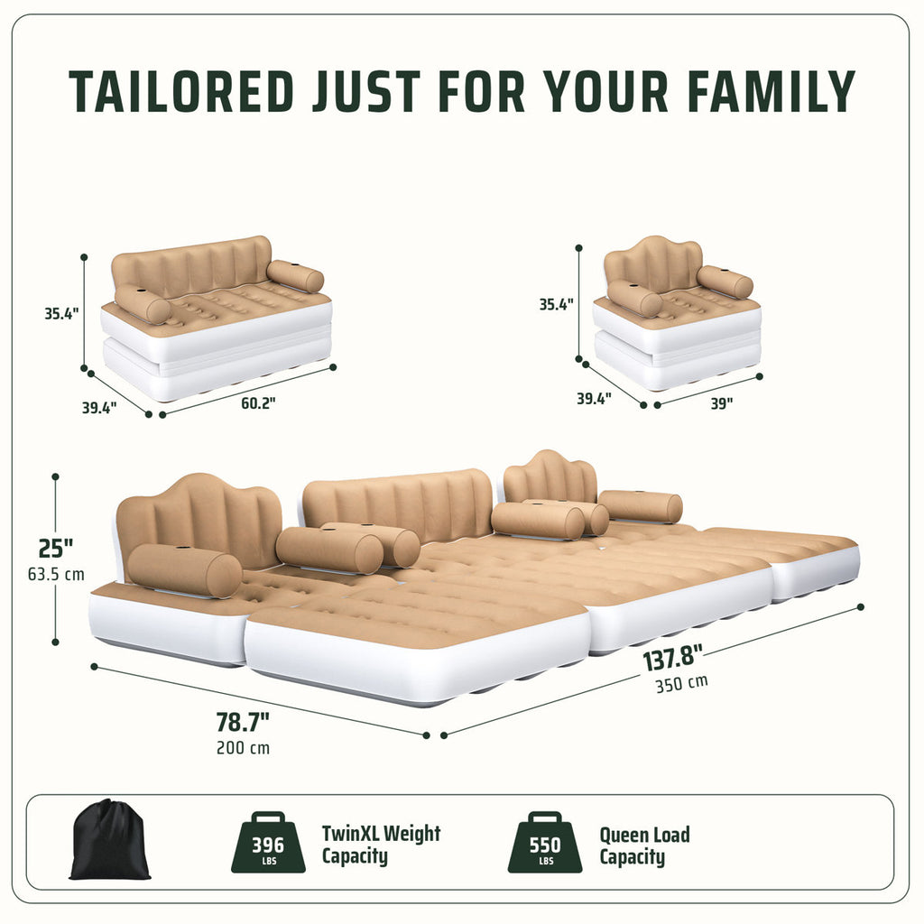 3PCS Air Sofa Bed Set with Pump, 1 Queen and 2 Twin