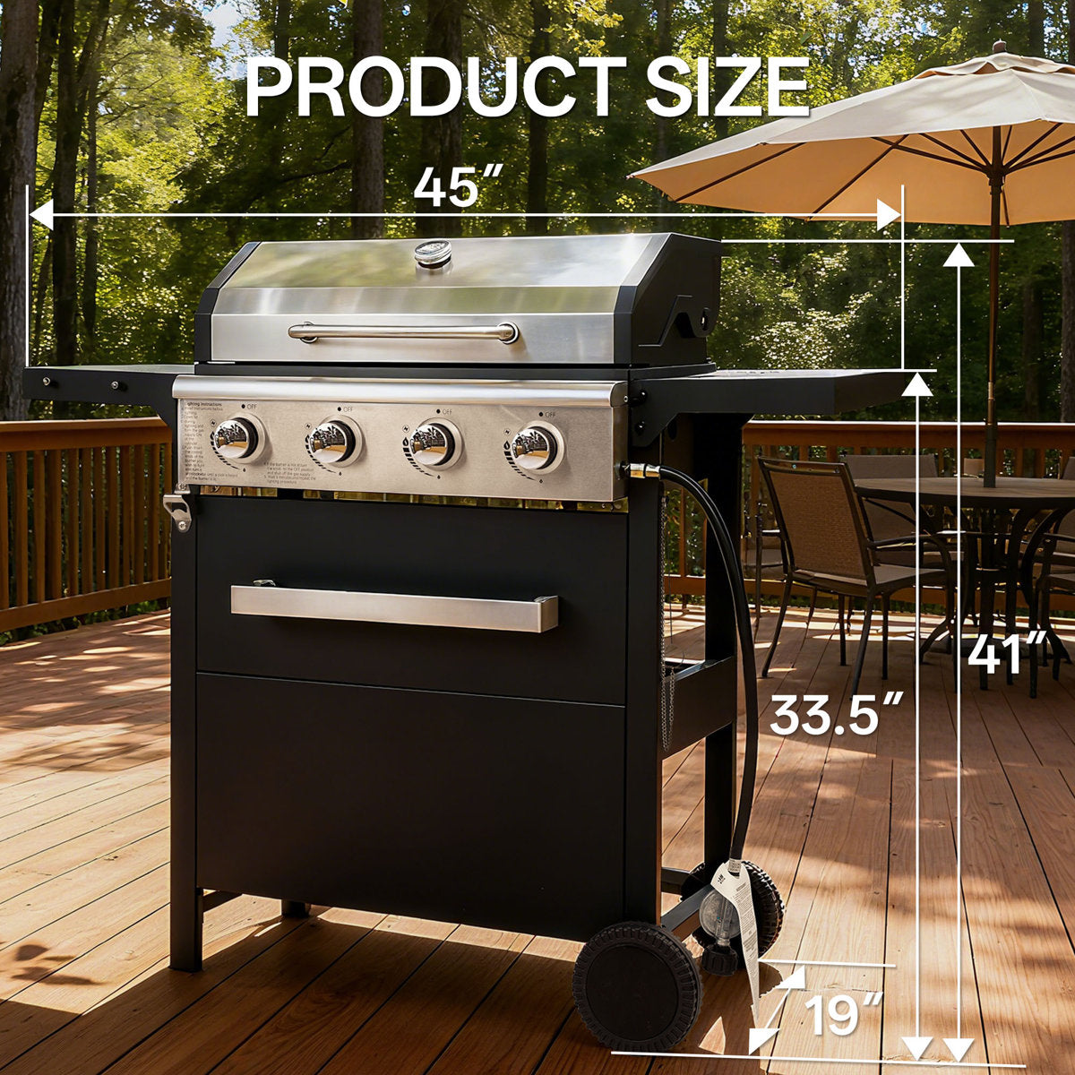 4-Burner Outdoor Gas Grill with Side Shelf & Thermometer