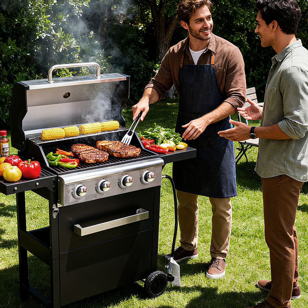 4-Burner Outdoor Gas Grill with Side Shelf & Thermometer