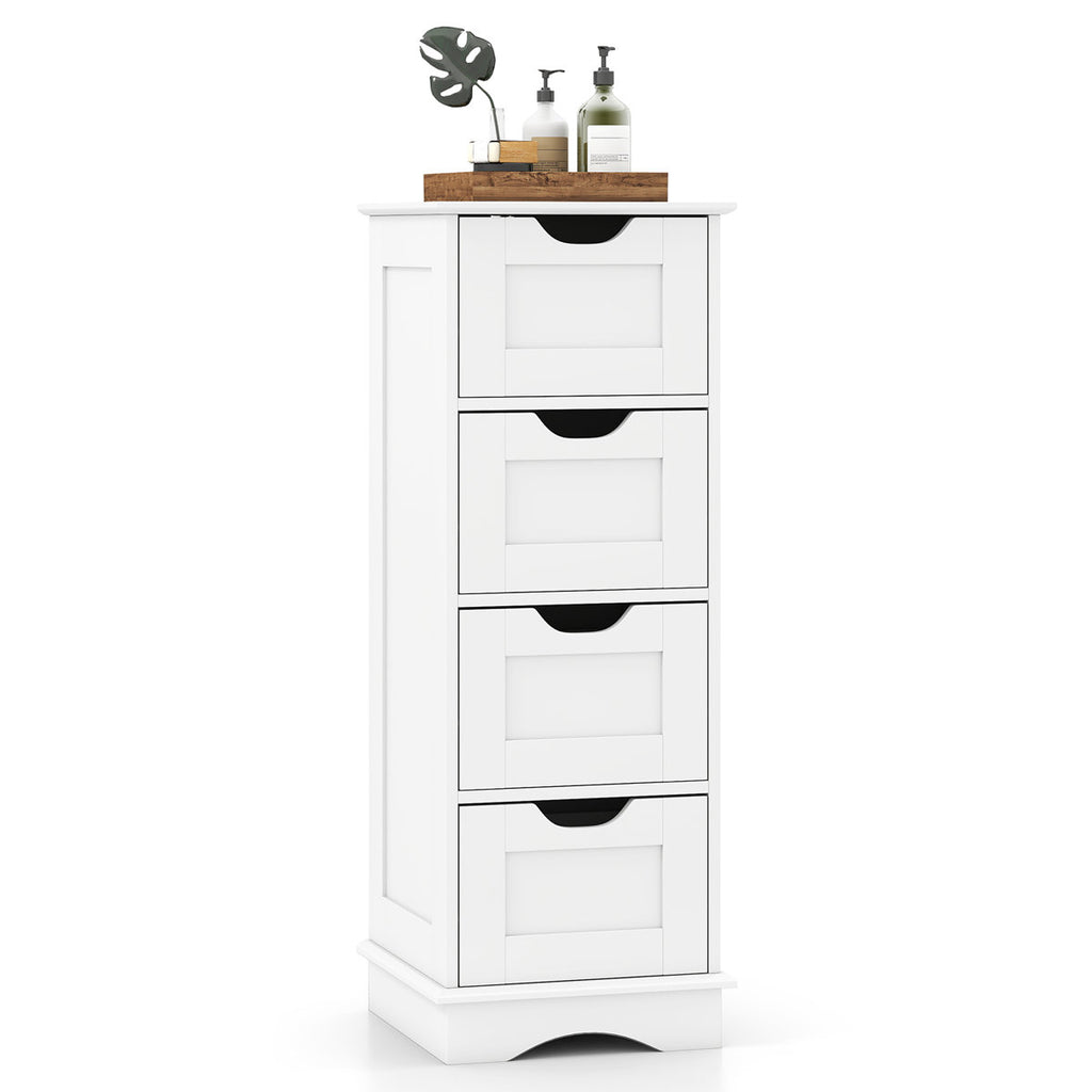 4-Drawer Bathroom Cabinet w/Cut-out Handles Anti-toppling Device Narrow Entryway