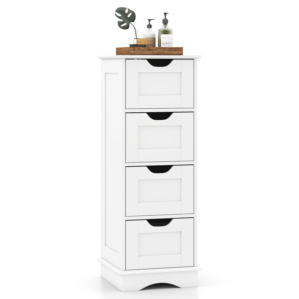 4-Drawer Bathroom Cabinet w/Cut-out Handles Anti-toppling Device Narrow Entryway