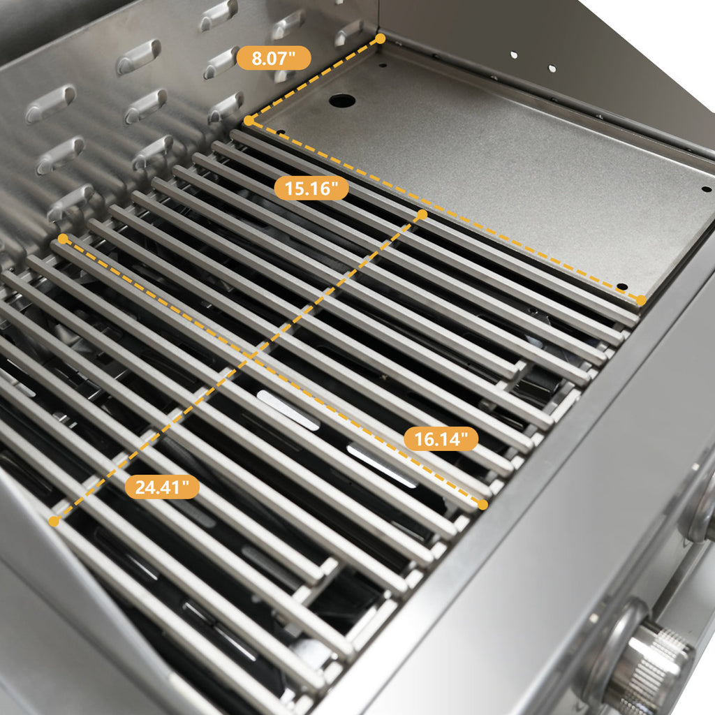 4-burner 8000btu Grill - Full Sus304 Stainless Steel, Built-in/countertop, Front Grease Pan