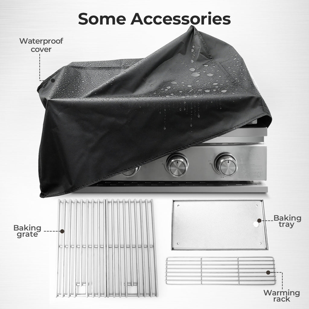 4-burner 8000btu Grill - Full Sus304 Stainless Steel, Built-in/countertop, Front Grease Pan