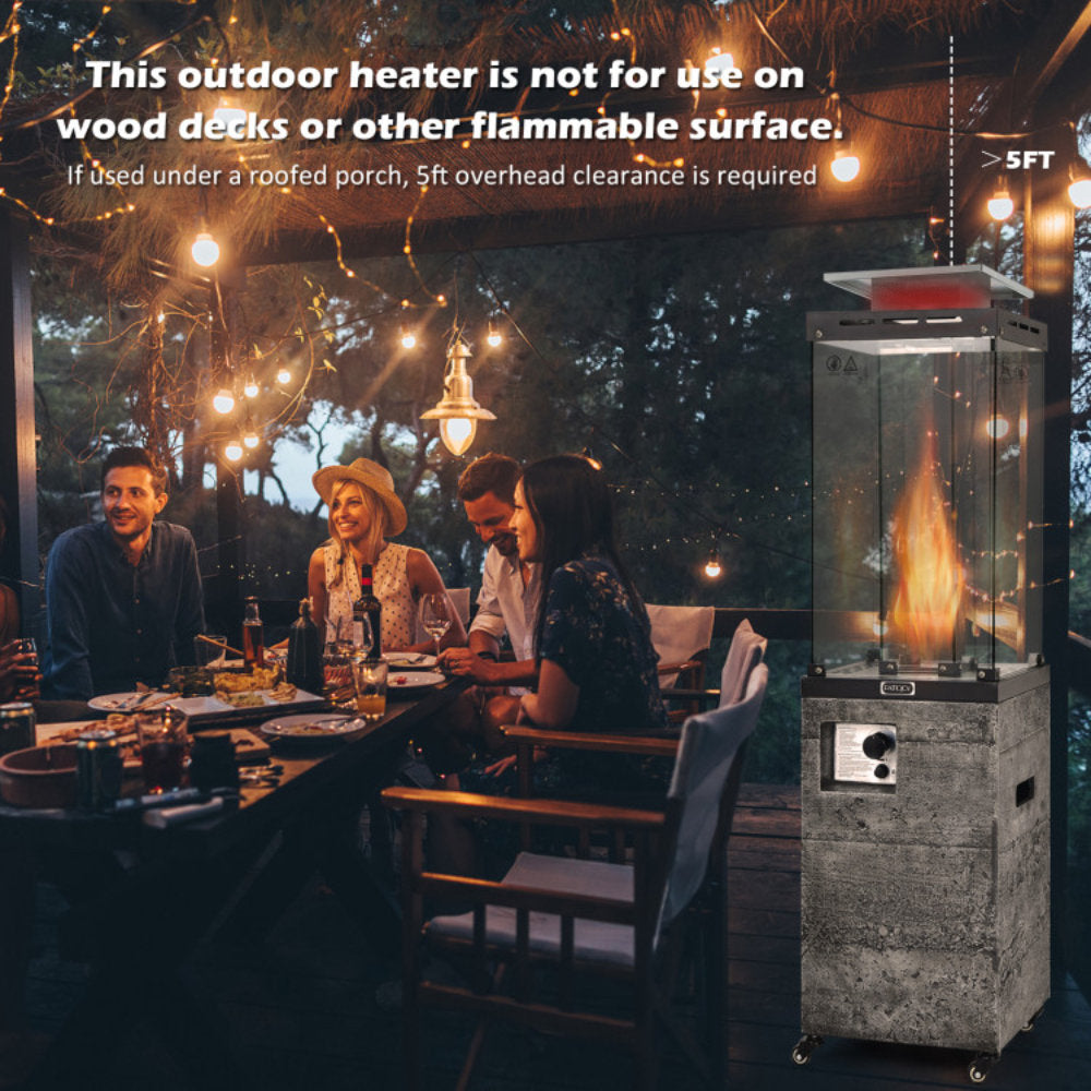41,000 BTU Outdoor Dark Gray Propane Patio Heater with Metal Hood and 4 Wheels