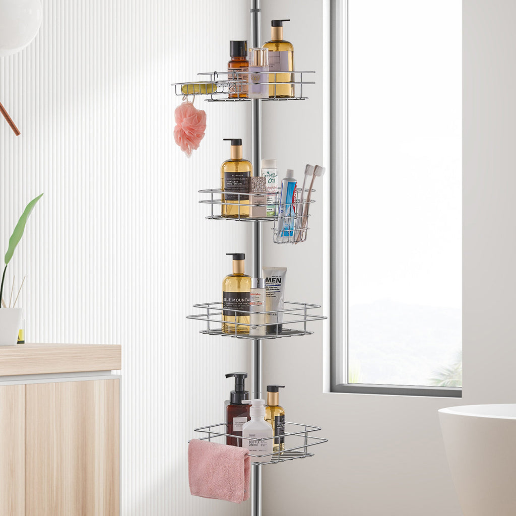 42" to 114" High Shower Corner Caddy Tension Pole Rust-Proof Tension Pole in Square Shape