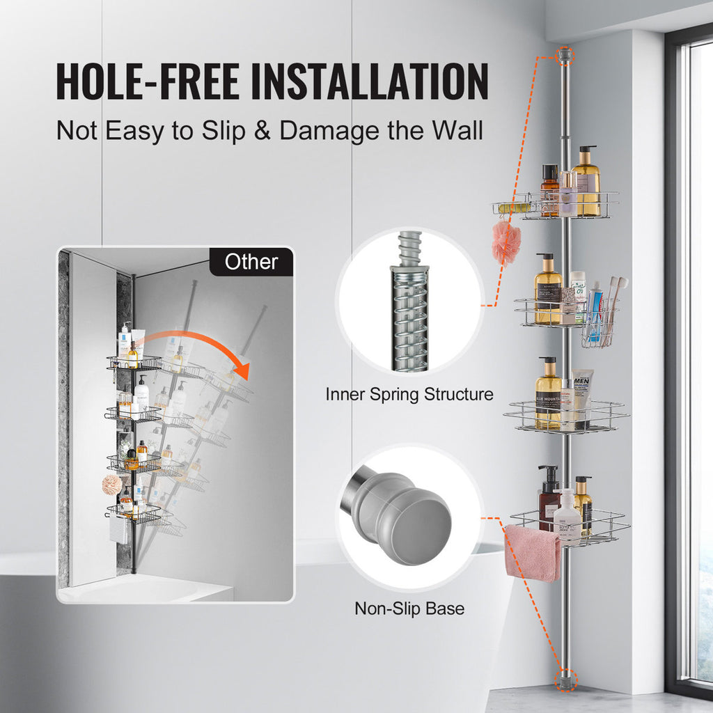 42" to 114" High Shower Corner Caddy Tension Pole Rust-Proof Tension Pole in Square Shape