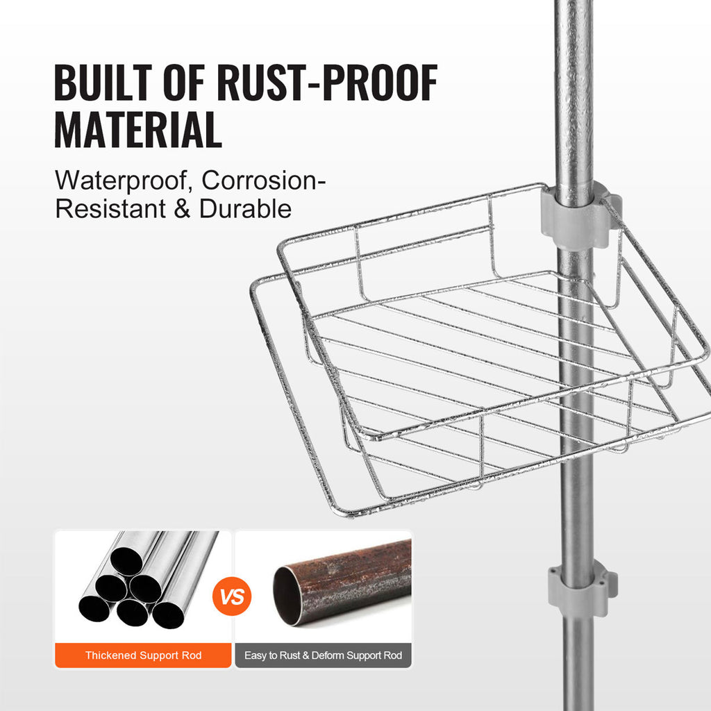 42" to 114" High Shower Corner Caddy Tension Pole Rust-Proof Tension Pole in Square Shape