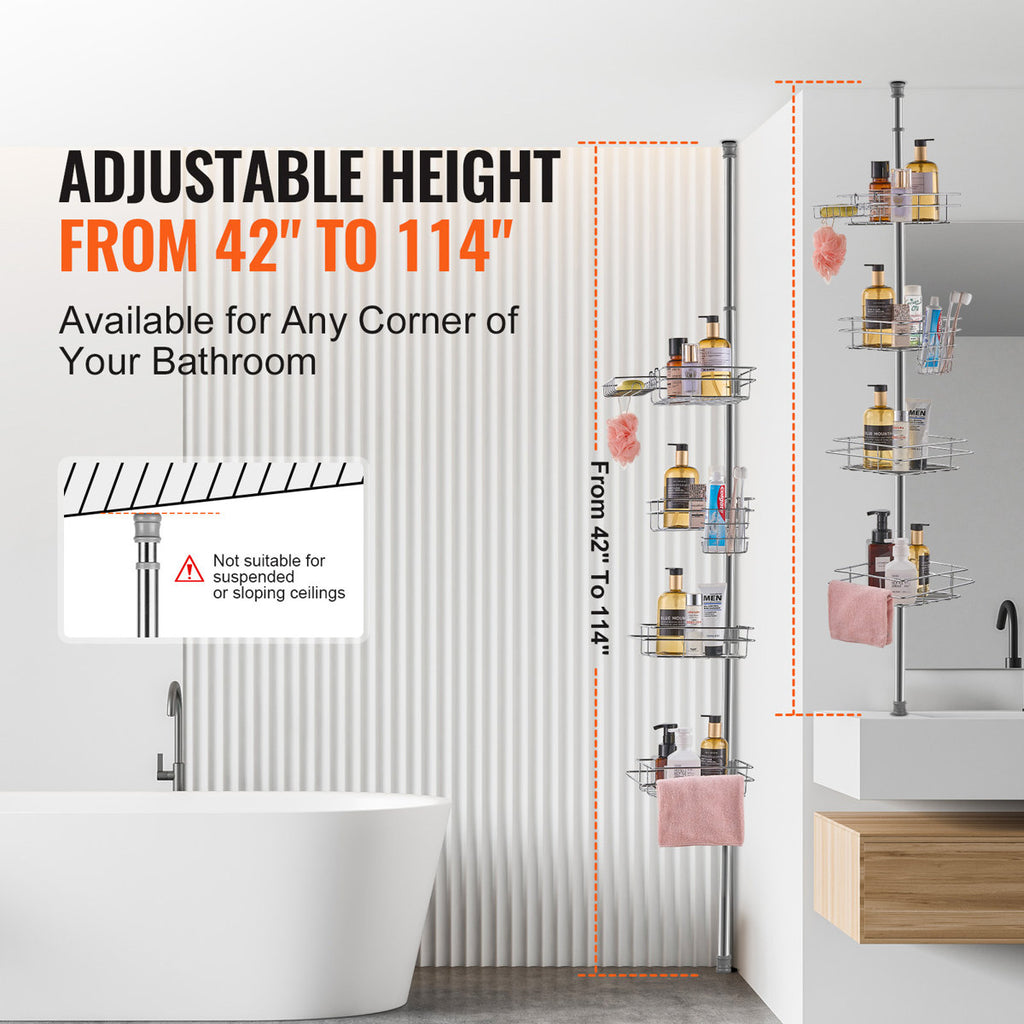 42" to 114" High Shower Corner Caddy Tension Pole Rust-Proof Tension Pole in Square Shape