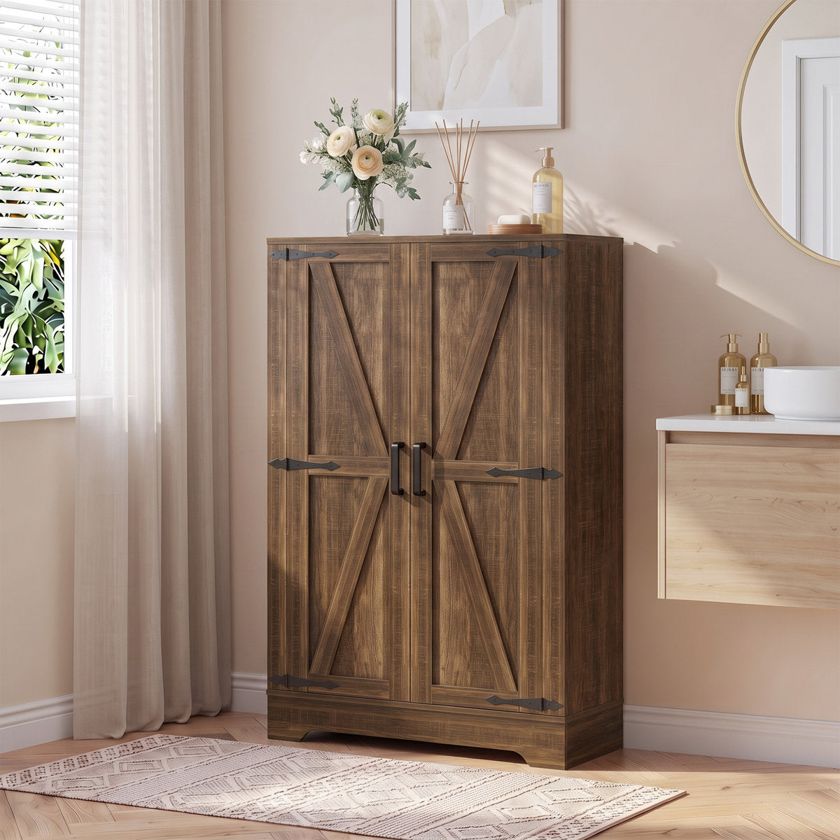 43.3"H Bathroom Storage Cabinet with 3 Adjustable Shelves