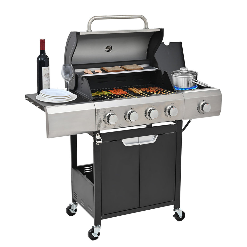 4 Burner Propane Bbq Grill, With Side Burner & Cover, Stainless Steel Outdoor Barbecue Grill