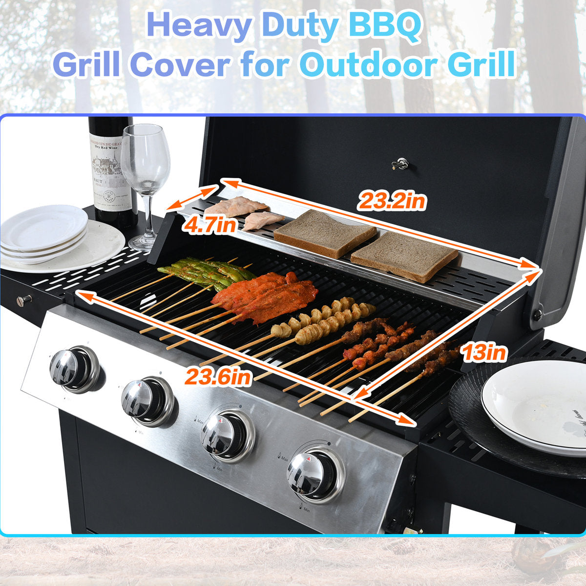4 Burner Propane Gas Grill, Stainless Steel Construction, 34,000 , With Two Convenient Shelves And Wheels For Courtyard Barbecue Lid, Shelves, Mobile Garden Party