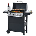 4 Burner Propane Gas Grill, Stainless Steel Construction, 34,000 , With Two Convenient Shelves And Wheels For Courtyard Barbecue Lid, Shelves, Mobile Garden Party