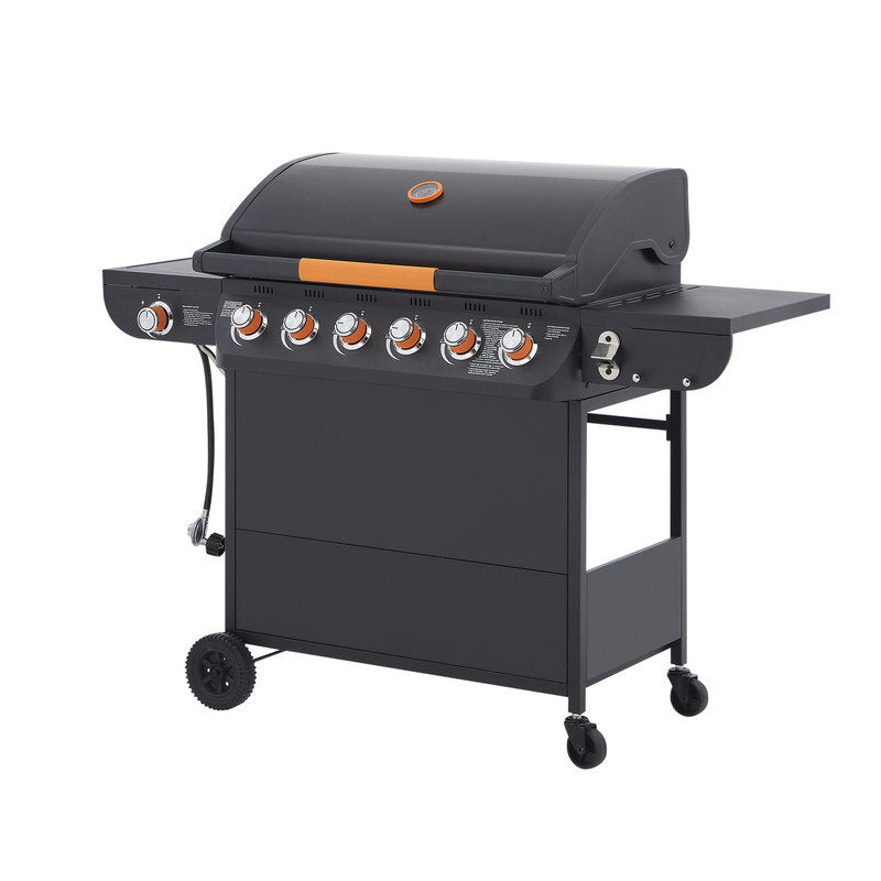 6-Burner Propane Gas Grill with Side Burner, 72,000 BTU 650 Sq In Outdoor BBQ, Cast Iron Grates, Warming Rack & Lockable Wheels for Large Parties