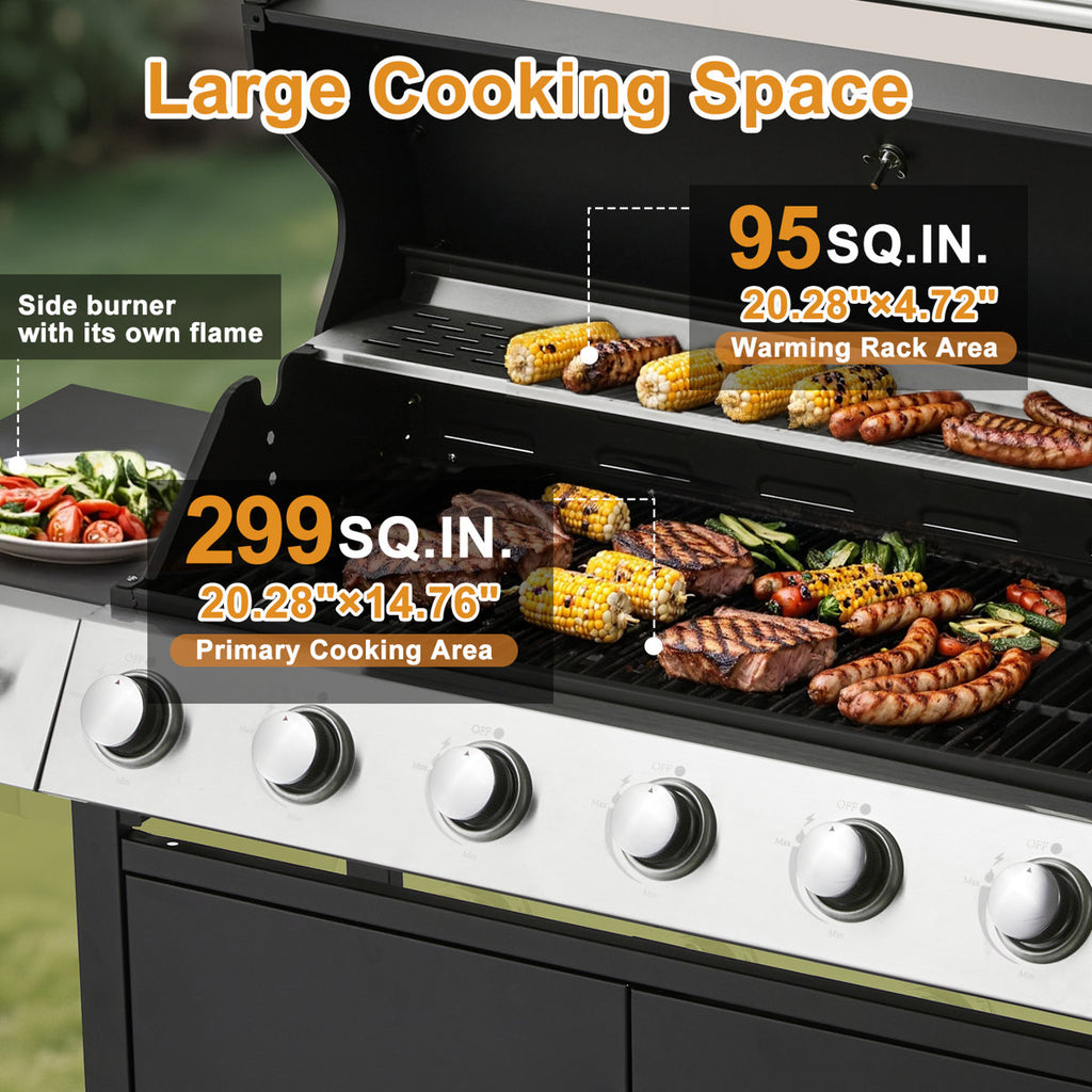 6-burner Propane Gas Grill With Side Burner