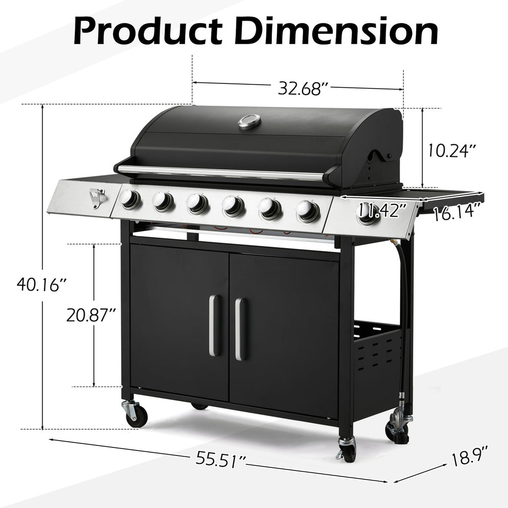 6-burner Propane Gas Grill With Side Burner