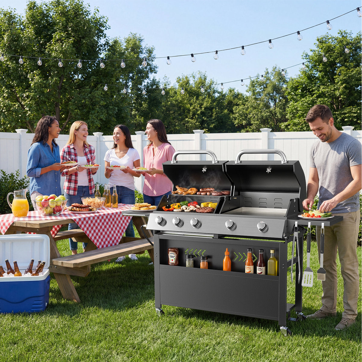 64.1" Outdoor Family Party 40,000 BTU Stainless Steel Gas Grill with Side Burner- BBQ Grill for Patio/Backyard