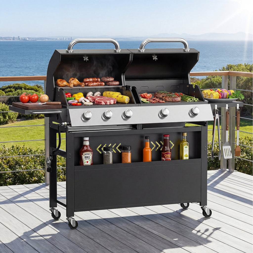 64.1" Outdoor Family Party 40,000 BTU Stainless Steel Gas Grill with Side Burner- BBQ Grill for Patio/Backyard